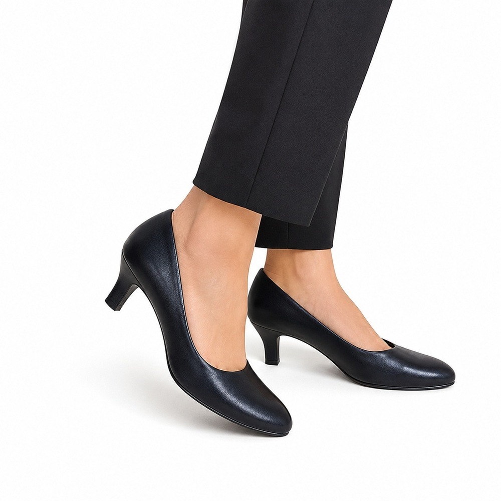 New Easy Street Fabulous‎ Pumps Navy Blue Round Toe Kitten Heel Womens 8M